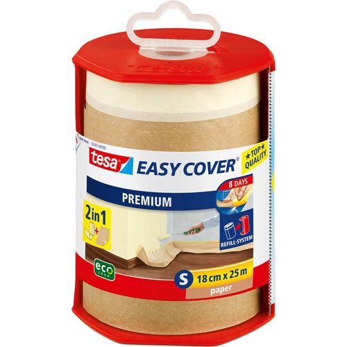 Tesa – Easy Cover Premium Abdeckfolie für Malerarbeiten – 2 in1 Malerfolie zum Abdecken und Kreppband zum Abkleben – Nachfüllbar, mit Abroller – 25 m