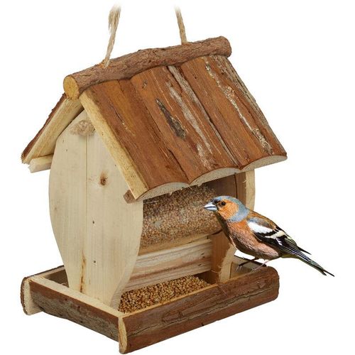Vogelfutterhaus, Wildvogel Futterstelle zum Aufhängen, hbt: 20 x 15,5 x 13 cm, Vogelhäuschen aus Holz, natur - Relaxdays