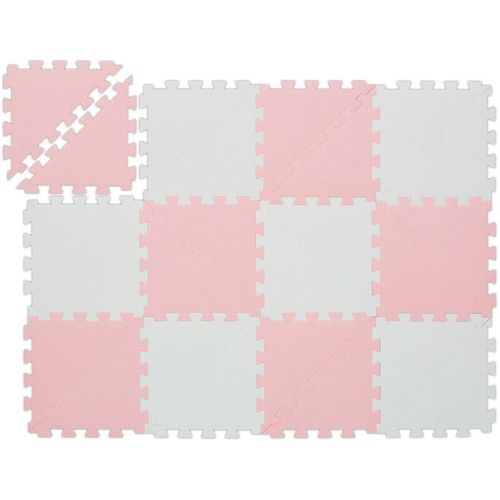 Relaxdays - Puzzlematte, 12-teilige Spielmatte, schadstofffrei, eva Schaumstoff, Kinderzimmer, 114 x 86 cm, rosa/weiß
