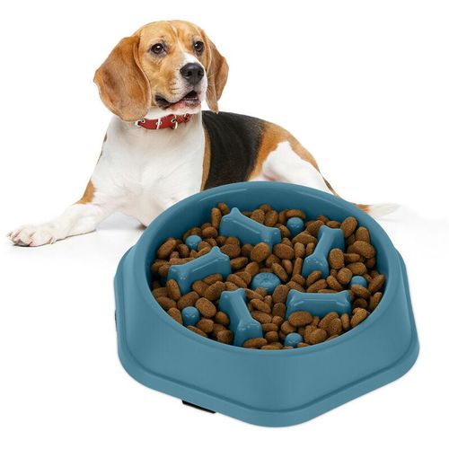 Anti Schling Napf, Futternapf für Hunde, Tiernapf 500 ml, langsames Fressen, Hundenapf spülmaschinenfest, blau – Relaxdays