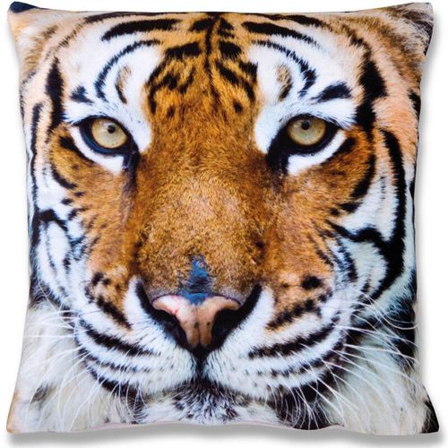 Kissenbezug Fotodruck Motiv in 40×40 cm, Flauschig weiche Kissen-Hülle in vielen Motiven erhältlich ( Design: Tiger beige ) – Tiger beige