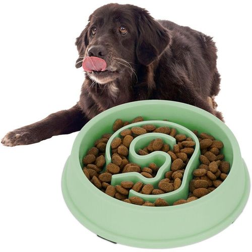 Anti Schling Napf, Futternapf für Hunde, Tiernapf 650 ml, langsames Fressen, Hundenapf spülmaschinenfest, grün – Relaxdays