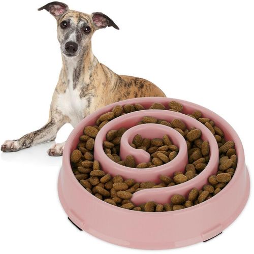 Anti Schling Napf, Futternapf für Hunde, Tiernapf 600 ml, langsames Fressen, Hundenapf spülmaschinenfest, rosa – Relaxdays