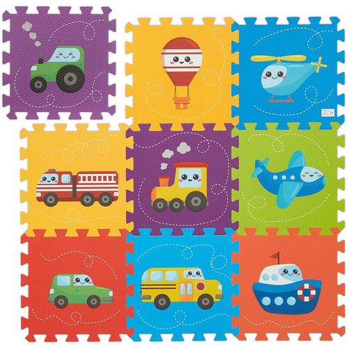 Relaxdays - Puzzlematte Fahrzeuge, 9-tlg. Spielmatte, schadstofffrei, abwaschbar, Schaumstoff, Baby Krabbelmatte, bunt