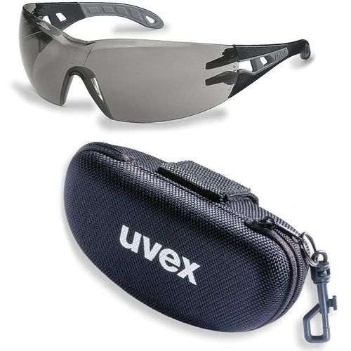 Schutzbrille pheos supravision excellence grau schwarz/grau im Set inkl. Brillenetui, Sicherheitsbrille, Arbeitsschutzbrille – Uvex