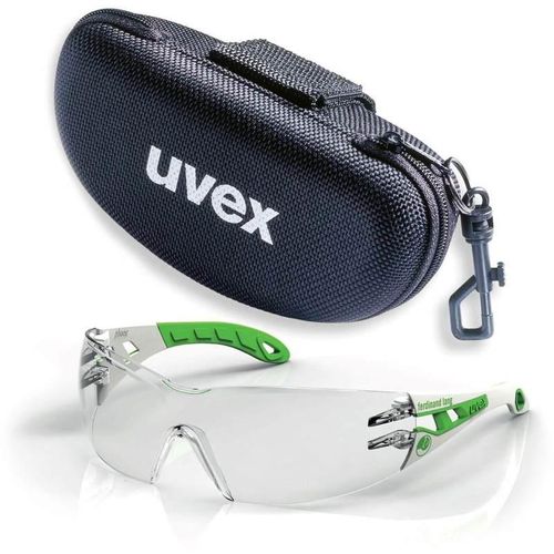 uvex Schutzbrille pheos s supravision excellence klar weiß/grün im Set inkl. Brillenetui, Sicherheitsbrille, Arbeitsschutzbrille