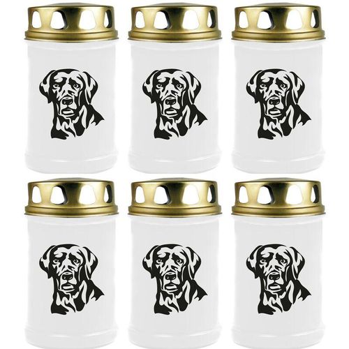 Grabkerze Grablicht - 6er Pack - ( Hund Labrador ) - ca 48h / 2 Tage Brenndauer je Kerze ( 14,5cm, ø 7cm ) - viele versch. Designs - Hund Labrador