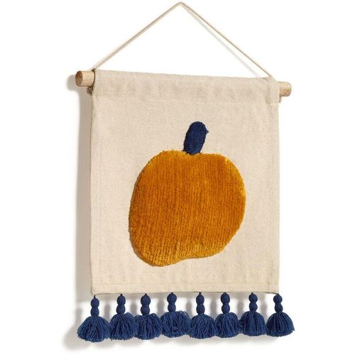 Amarantha Wandteppich 100% Baumwolle weiß mit Apfel orange und Fransen blau 40 x 40 cm – Beige – Kave Home