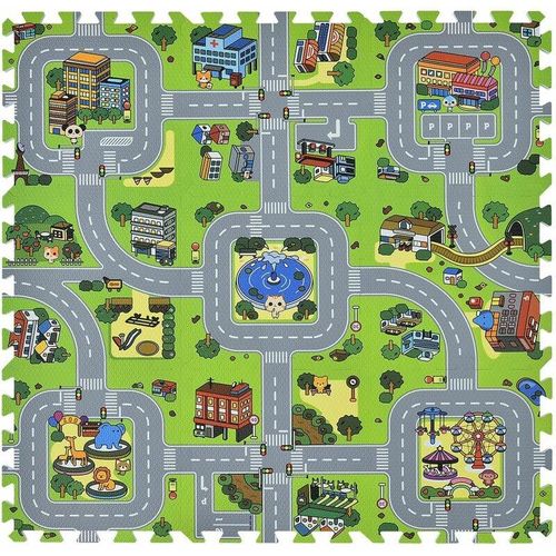 Kinder Puzzlematte Jascha 9 Teile – Stadt & Straßen – rutschfest & abwischbar – 1cm dick – Spielmatte ab 10 Monate – Baby Puzzle Spielteppich - Juskys