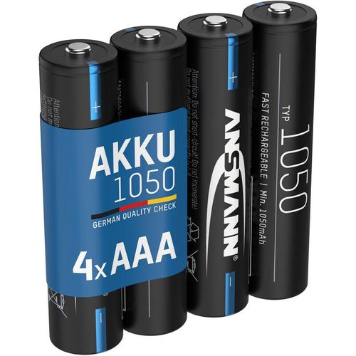 ANSMANN Akku Micro AAA, 1050 mAh NI-MH 1,2V, 4 Stück, hohe Kapazität