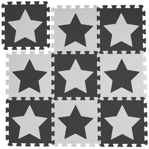 9 tlg. Puzzlematte Sterne, 18 Puzzleteile, eva Schaumstoff, schadstofffrei, Spielunterlage 91 x 91 cm, weiß-grau