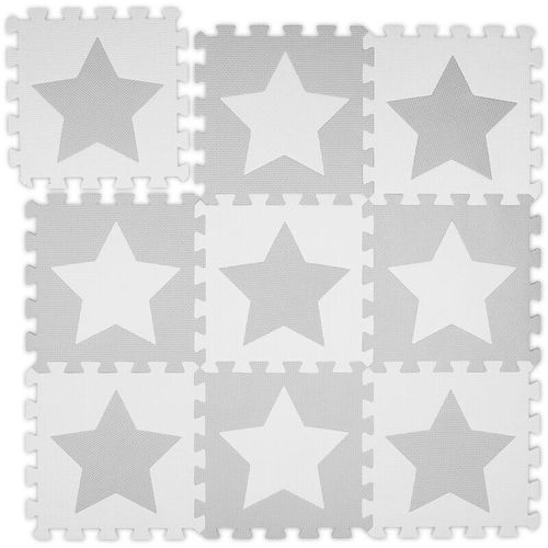 Puzzlematte Sterne, 9 Stück, 18 Teile, eva Schaumstoff, unbedenklich, Spielunterlage 91 x 91 cm, hellgrau - Relaxdays