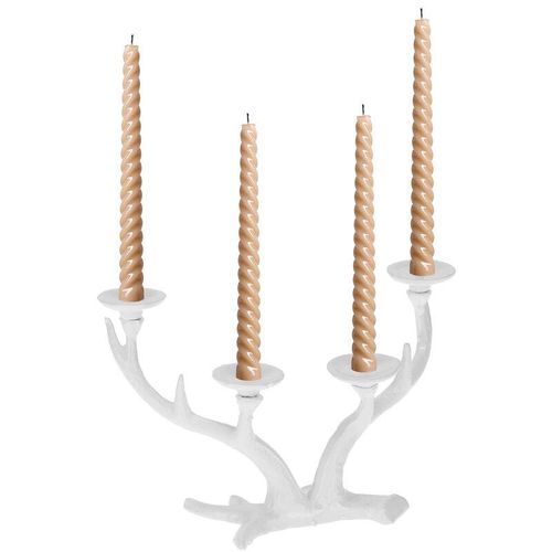 Relaxdays Kerzenständer Hirschgeweih, vierarmig, Kerzenhalter für Stabkerzen, Vintage Kerzenleuchter, Gusseisen, weiß