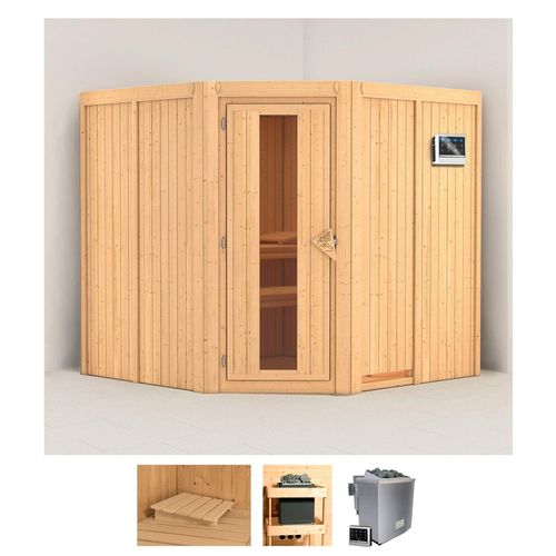 KARIBU Sauna „Jarla“ Saunen 9-kW-Bio-Ofen mit externer Steuerung beige (naturbelassen) Saunen