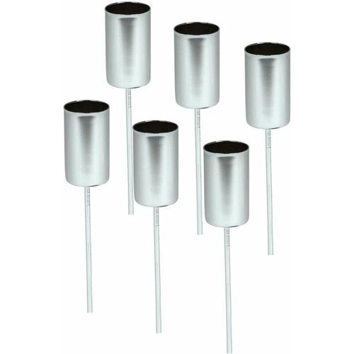 Tafelkerzen Pick 6er Set – silber – Kerzen Stecker für Advents und Weihnachts Gesteck – Kerzenpick für Stabkerzen