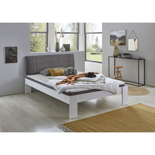 Futonbett Lian, LF 140 x 200 cm, inkl. Polsterkopfteil Besa, Rolllattenrost und Matratze