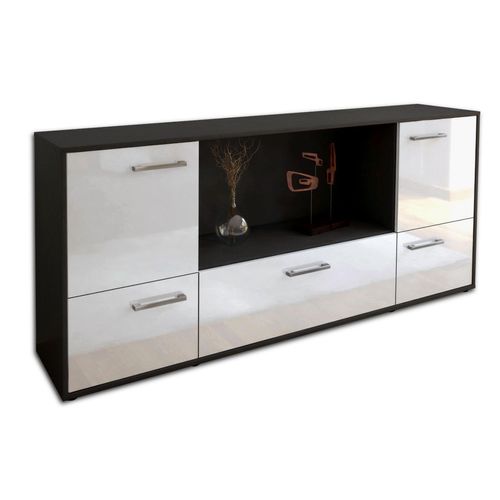 Sideboard Elvezia | Korpus Anthrazit | Weiß mit Griffen (180x79x35cm)