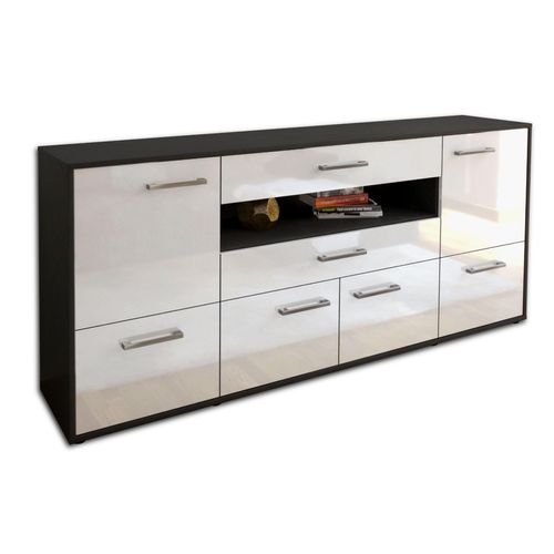 Sideboard Emely | Korpus Anthrazit | Weiß mit Griffen (180x79x35cm)