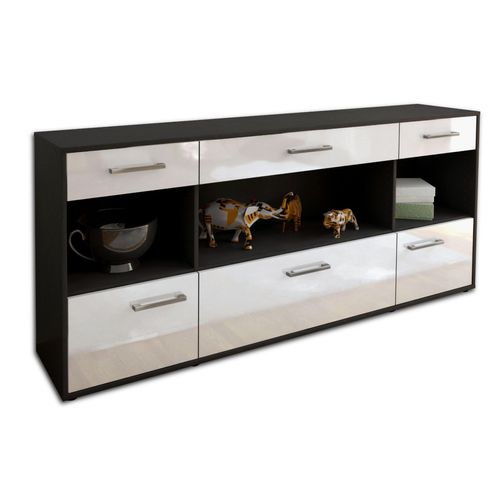 Sideboard Fabiana | Korpus Anthrazit | Weiß mit Griffen (180x79x35cm)