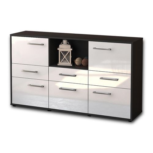 Sideboard Dominika | Korpus Anthrazit | Weiß mit Griffen (136x79x35cm)