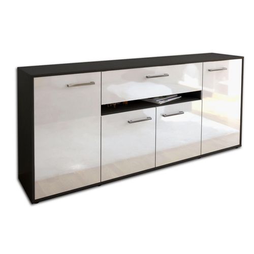 Sideboard Flavia | Korpus Anthrazit | Weiß mit Griffen (180x79x35cm)