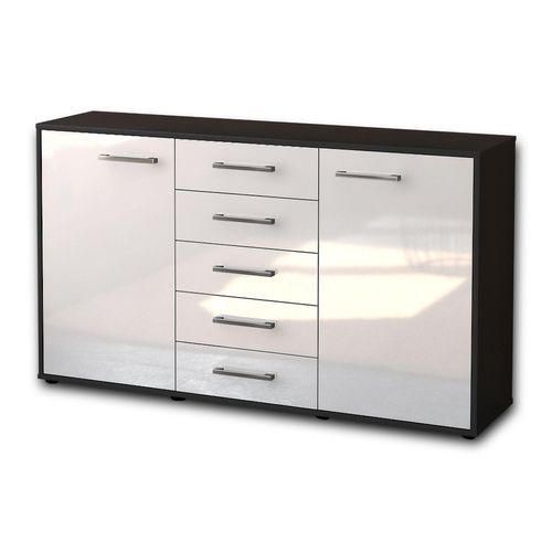 Sideboard Dorelly | Korpus Anthrazit | Weiß mit Griffen (136x79x35cm)