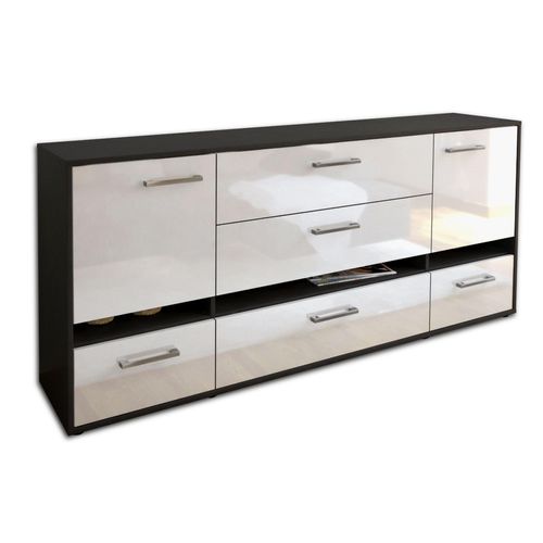 Sideboard Floriana | Korpus Anthrazit | Weiß mit Griffen (180x79x35cm)