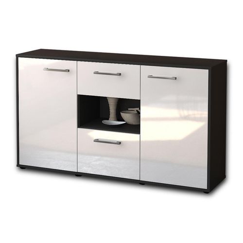 Sideboard Denise | Korpus Anthrazit | Weiß mit Griffen (136x79x35cm)