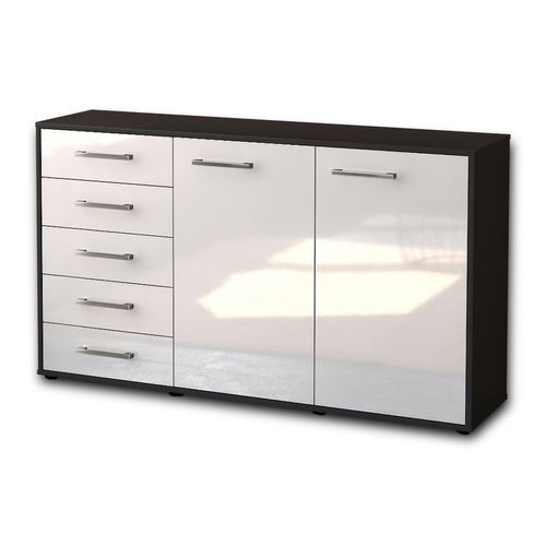 Sideboard Dorentina | Korpus Anthrazit | Weiß mit Griffen (136x79x35cm)