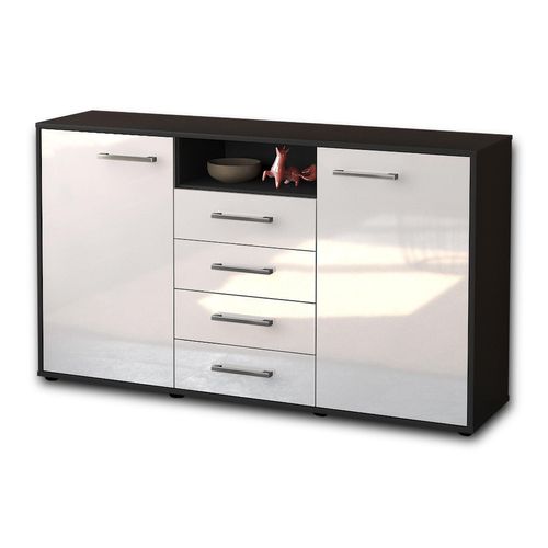 Sideboard Donnice | Korpus Anthrazit | Weiß mit Griffen (136x79x35cm)