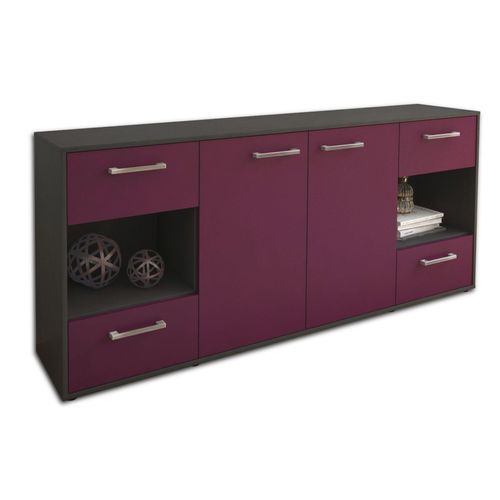 Sideboard Gaia | Korpus Anthrazit | Lila mit Griffen (180x79x35cm)