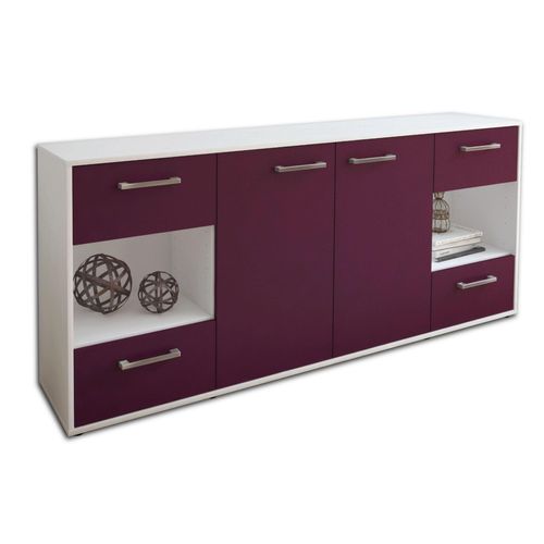 Sideboard Gaia | Korpus Weiß | Lila mit Griffen (180x79x35cm)