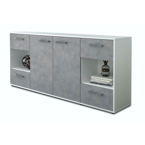 Sideboard Gaia | Korpus Weiß | Beton mit Griffen (180x79x35cm)