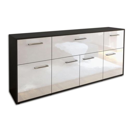 Sideboard Gianna | Korpus Anthrazit | Weiß mit Griffen (180x79x35cm)