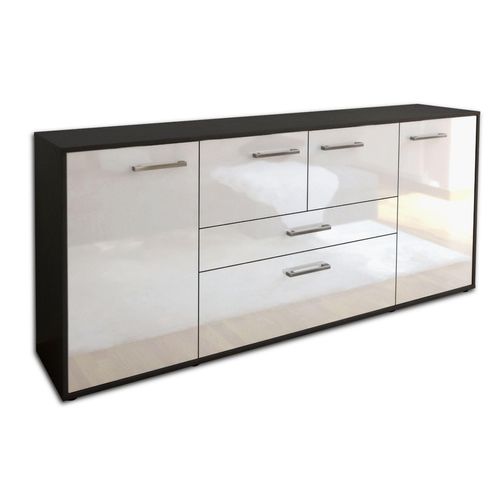 Sideboard Elisa | Korpus Anthrazit | Weiß mit Griffen (180x79x35cm)