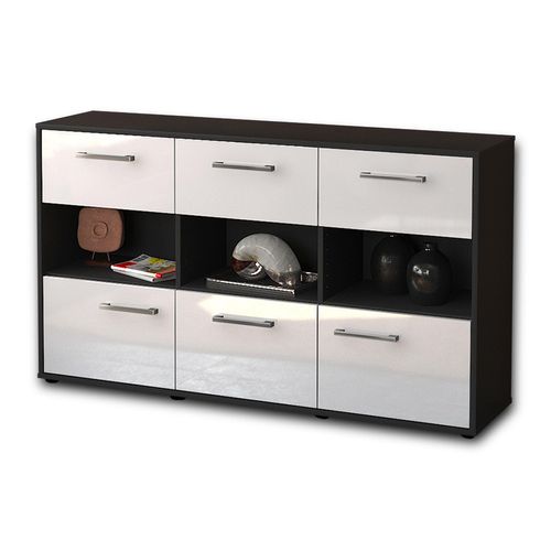 Sideboard Dorett | Korpus Anthrazit | Weiß mit Griffen (136x79x35cm)