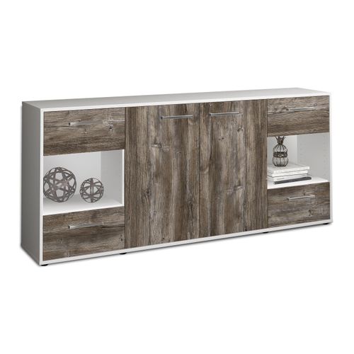 Sideboard Gaia | Korpus Weiß | Treibholz mit Griffen (180x79x35cm)