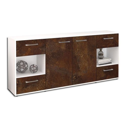 Sideboard Gaia | Korpus Weiß | Rost mit Griffen (180x79x35cm)