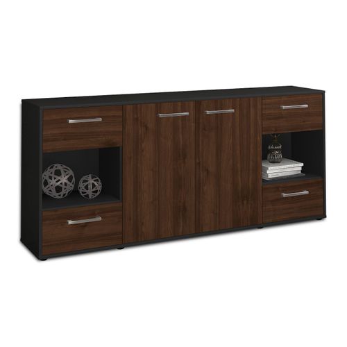 Sideboard Gaia | Korpus Anthrazit | Walnuss mit Griffen (180x79x35cm)