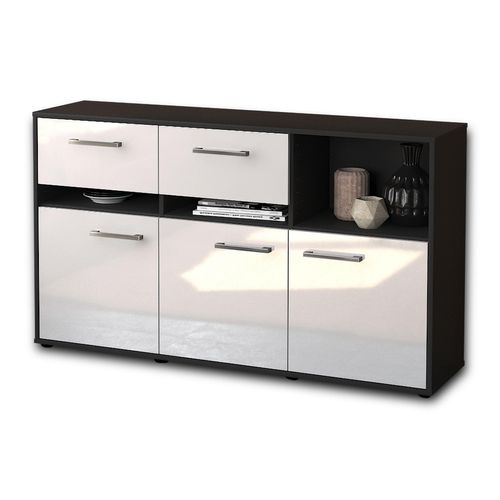 Sideboard Dorotea | Korpus Anthrazit | Weiß mit Griffen (136x79x35cm)