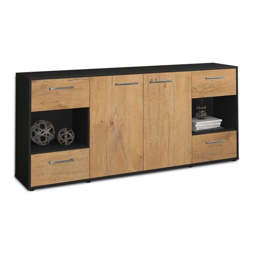 Sideboard Gaia | Korpus Anthrazit | Eiche mit Griffen (180x79x35cm)