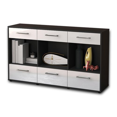 Sideboard Efisia | Korpus Anthrazit | Weiß mit Griffen (136x79x35cm)