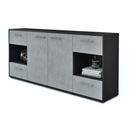 Sideboard Gaia | Korpus Anthrazit | Beton mit Griffen (180x79x35cm)