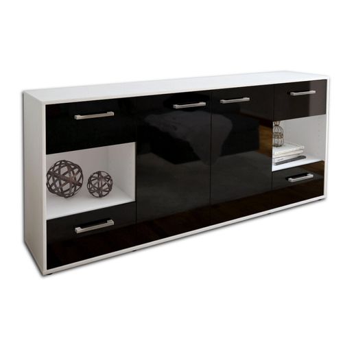 Sideboard Gaia | Korpus Weiß | Schwarz mit Griffen (180x79x35cm)