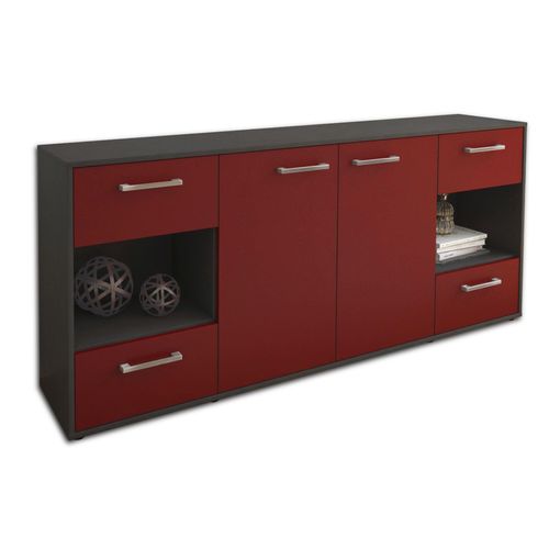 Sideboard Gaia | Korpus Anthrazit | Bordeaux mit Griffen (180x79x35cm)