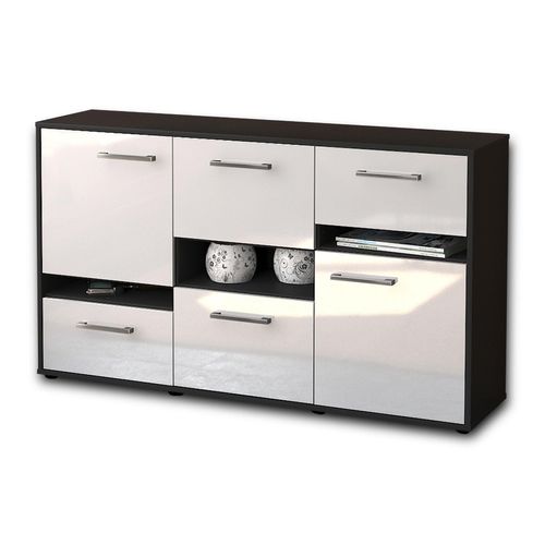 Sideboard Egizia | Korpus Anthrazit | Weiß mit Griffen (136x79x35cm)