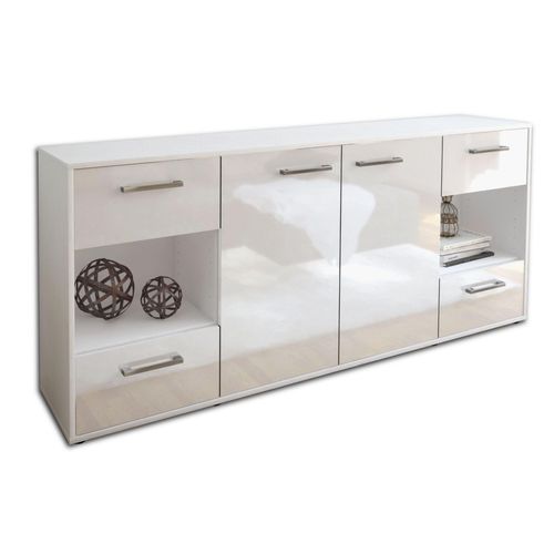 Sideboard Gaia | Korpus Weiß | Weiß mit Griffen (180x79x35cm)