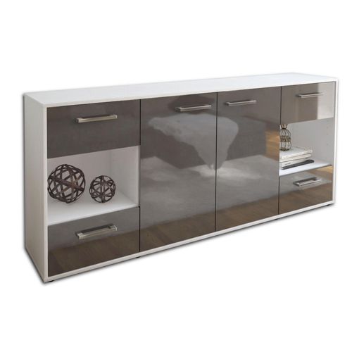 Sideboard Gaia | Korpus Weiß | Grau mit Griffen (180x79x35cm)