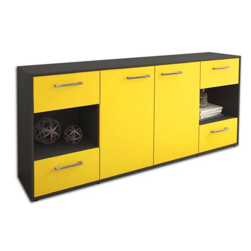 Sideboard Gaia | Korpus Anthrazit | Gelb mit Griffen (180x79x35cm)
