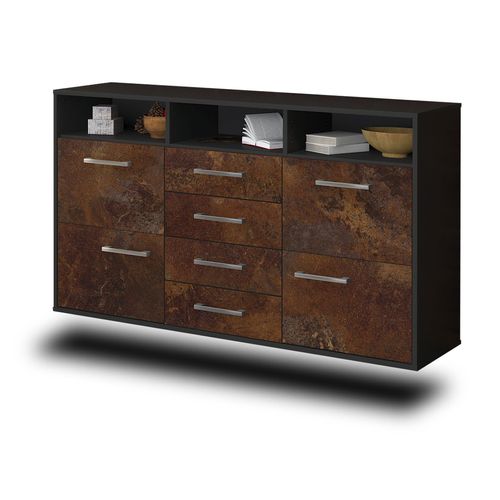 Sideboard Salem | Korpus Anthrazit | Rost hängend mit Griffen (136x79x35cm)